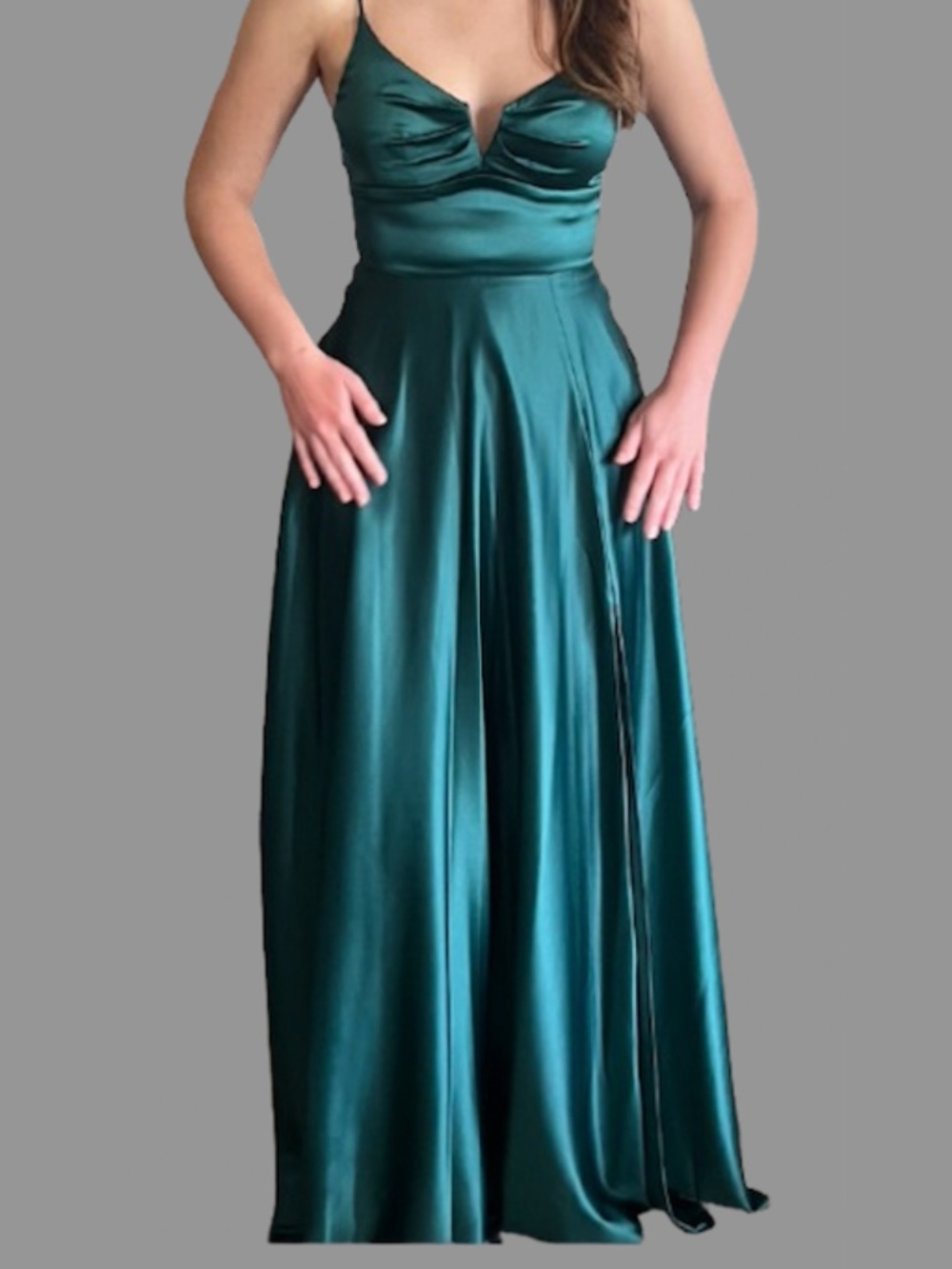 Next Up Dillard's Emerald Green Satin A Line Long Dress